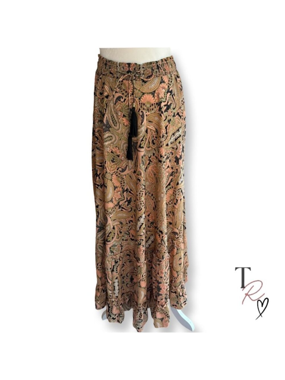Boho Western Coastal Cowgirl Paisley Tiered Maxi Prairie Skirt Fits Like a M
